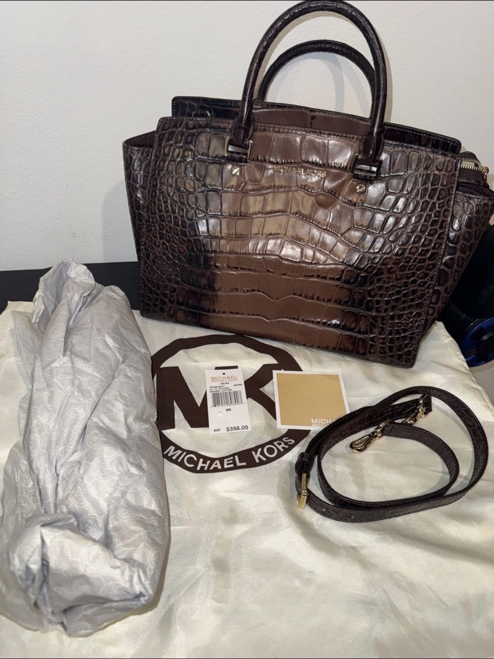 Michael Kors Dark Brown Croc-Embossed Leather Tote